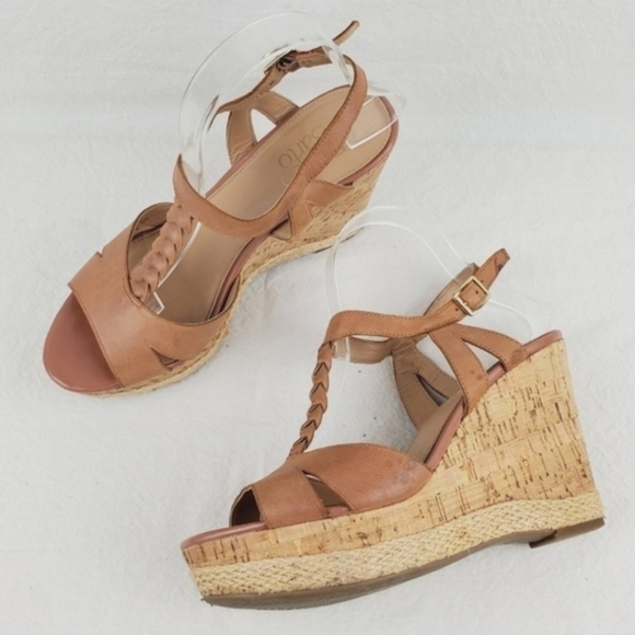 Franco Sarto Sebille tan leather wedge sandals size 8.5 - Picture 1 of 10